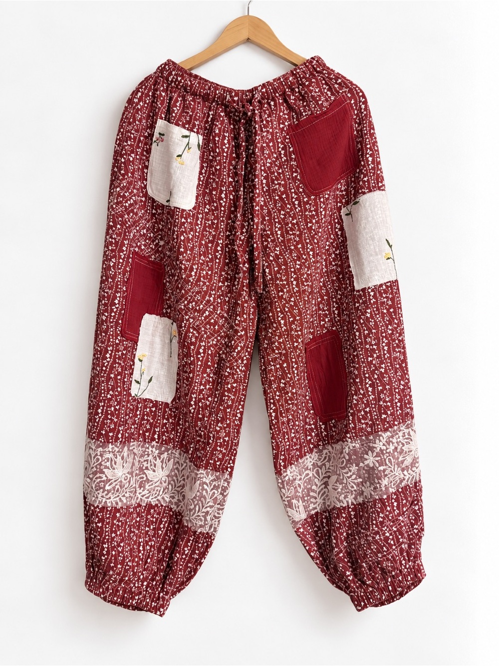 POL Red Floral Patchwork Jogger Pants for Kids